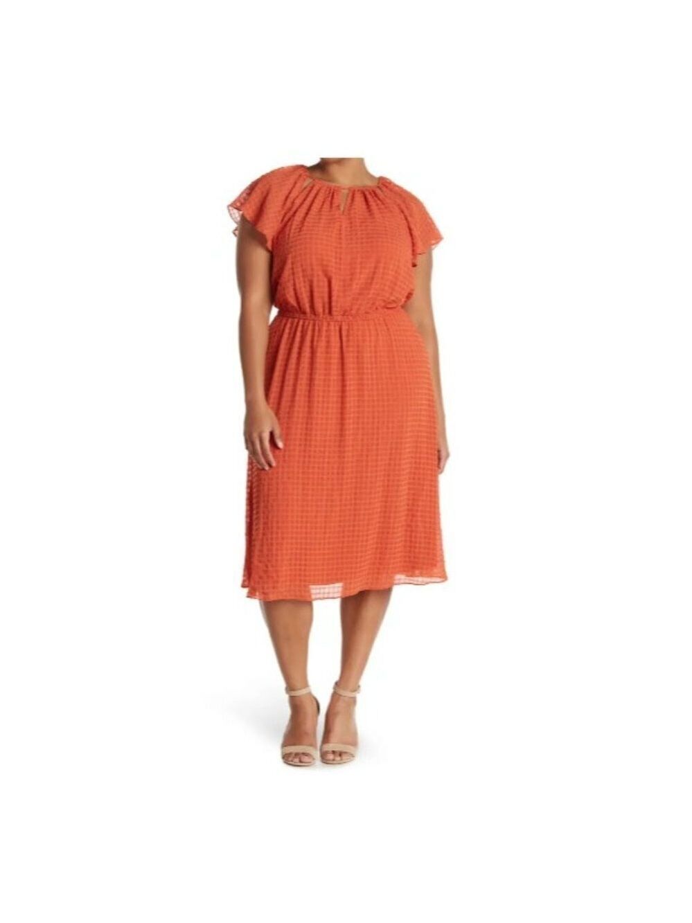 LONDON TIMES Cutout Shirred Dress in Orange Size 18